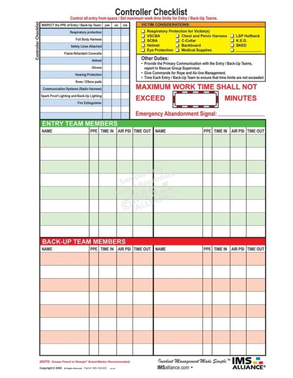 Controller Checklist Board Front