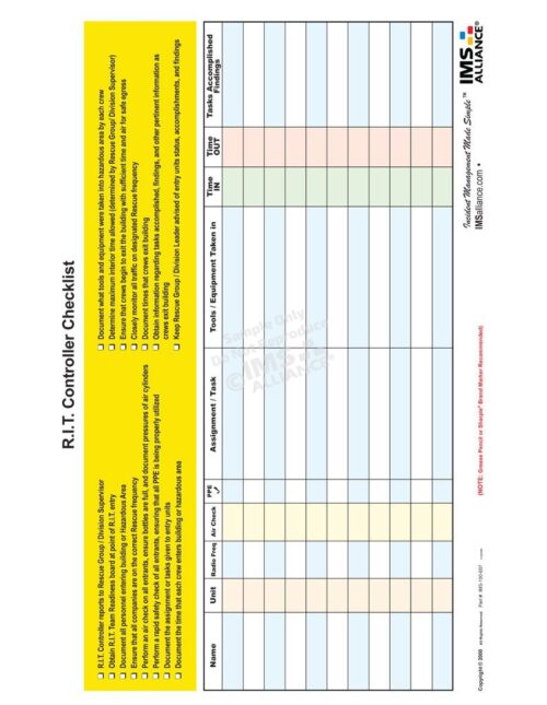 R.I.T. Controller Checklist Board Front