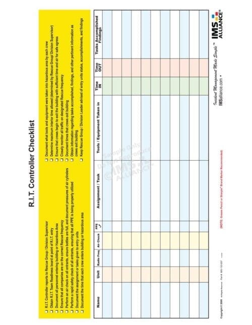 R.I.T. Controller Checklist Board Front