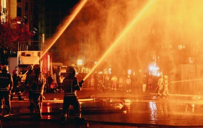 Firefighters at the site of a working fire.