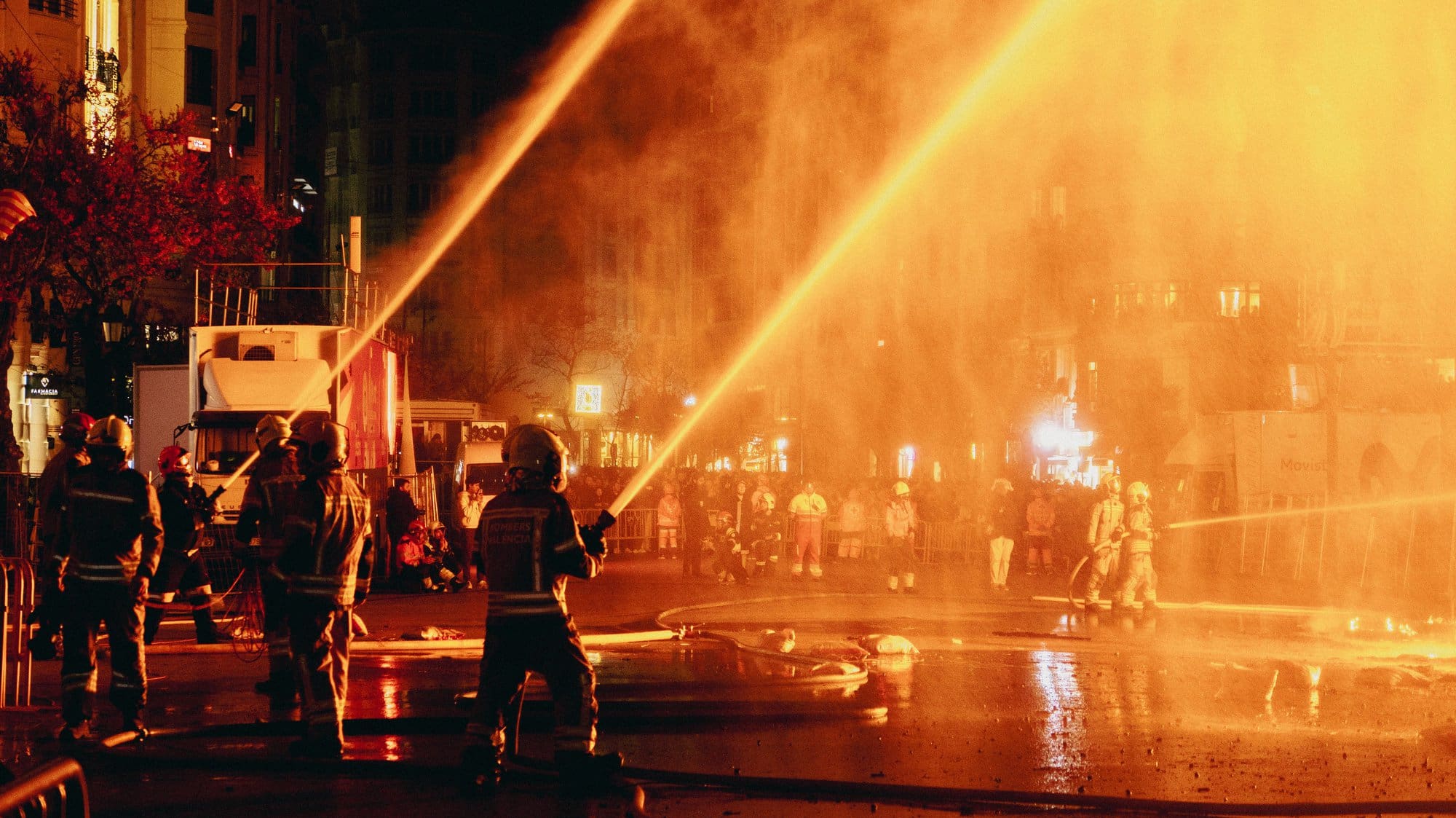 Firefighters at the site of a working fire.